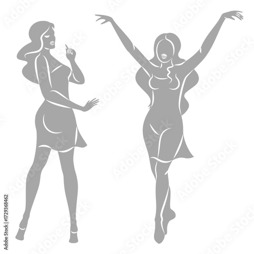 Collection. Silhouette of a woman in style. The girl is slim and beautiful. Lady suitable for aesthetic decor, posters, stickers, logo. Vector illustration set.
