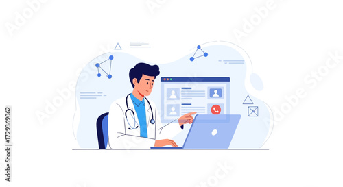 Online Doctor Consultation Depicted Through Modern Illustration Artwork Presentation