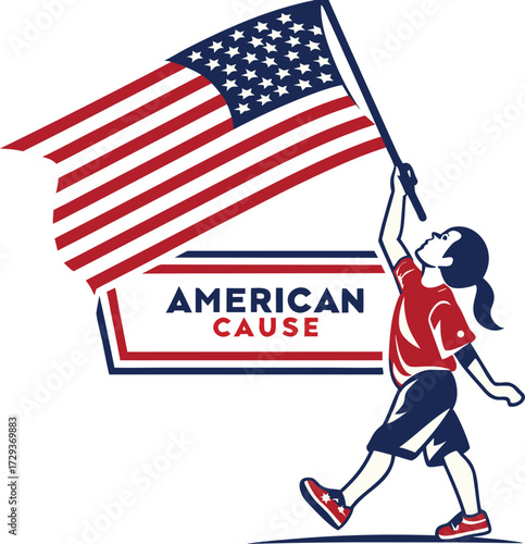 Looking at the image, I can see a graphic design with the text "THE AMERICAN cause". The word "AMERICAN" is in large, bold, black letters, while "cause" is written in a cursive script below it.