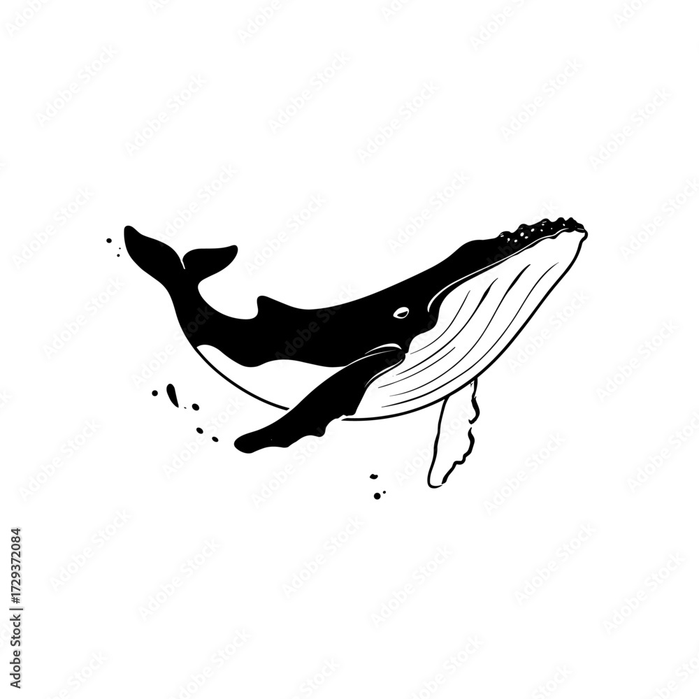 Obraz premium Humpback Whale. Humpback Whale simple black and white line art vector logo