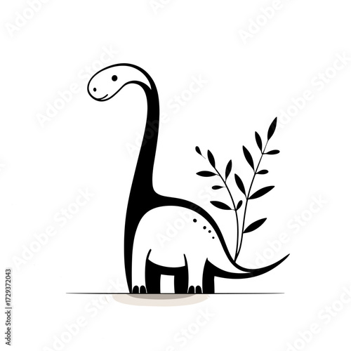 Apatosaurus. Apatosaurus simple black and white line art vector logo