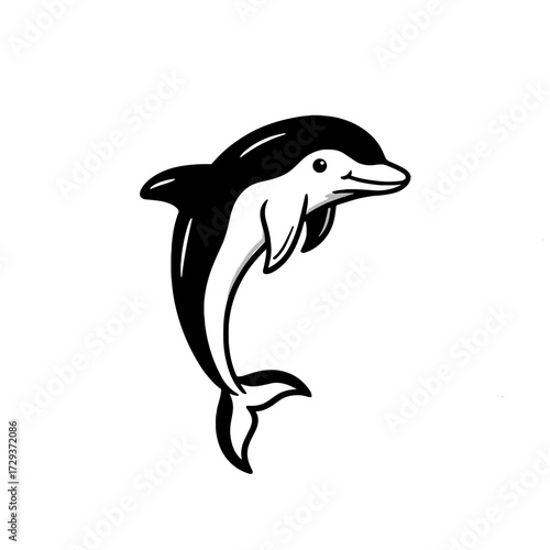 Dolphin. Dolphin simple black and white line art vector logo