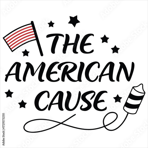 Looking at the image, I can see a graphic design with the text "THE AMERICAN cause". The word "AMERICAN" is in large, bold, black letters, while "cause" is written in a cursive script below it.