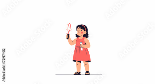 Young Girl Enjoys Blowing Bubbles, Depicting Joyful Childhood Moments of Summer Fun, Playtime