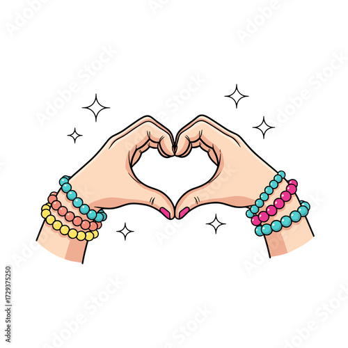hands heart, heart hands, friendship hands, love hands, peace and love, caring hands, colorful bracelets, bead bracelet hands, unity symbol, hands making heart, love and friendship, kindness hands, su
