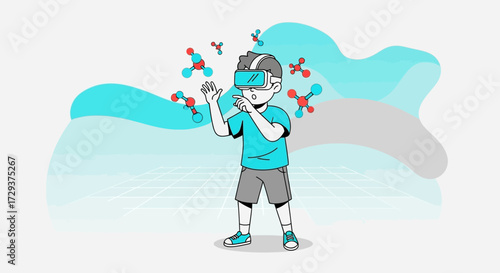 Youngster Engaging With Chemistry Elements In Virtual Reality Illustration Design Concept