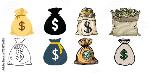 Money bag illustration with dollar sign, money sack, finance icon, savings symbol, banking and investment design, wealth, cash bag, economy concept, financial success icon vector