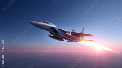  Soaring Eagle: A sleek fighter jet streaks across the vibrant sky, leaving a trail of fire and determination, a testament to speed and technological prowess.