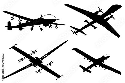 Explore unmanned aerial vehicle uav drone silhouettes for aviation technology and military applications design