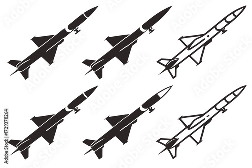 Vector graphic of fighter jets and missiles for military aviation enthusiasts and graphic designers use cases silhouette