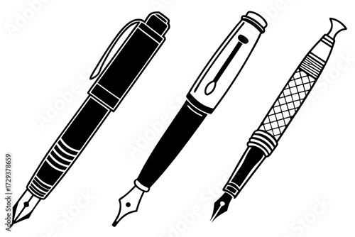 Download black and white fountain pen svg vector art for graphic design projects and printable pen clip art images silhouette
