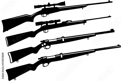 Silhouette hunting rifles with scopes vector illustration for hunting equipment and shooting sport design needs