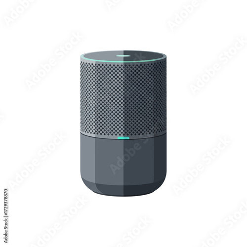 A modern cylindrical smart speaker with voice assistant technology, isolated on a clean white background.