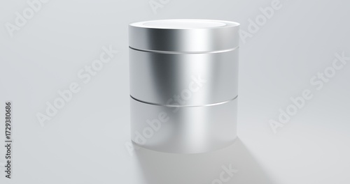 Stainless steel metal can front view with a white background