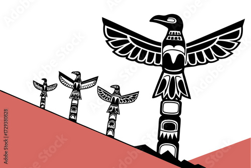 Explore indigenous totem poles vector art featuring northwest coast culture and tribal traditions design elements silhouette