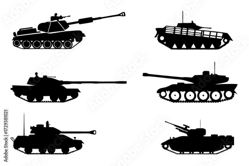 Tank vector silhouette set military army vehicle illustration war machine armored fighting vehicle design icon art