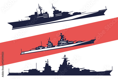 Naval warship battleship vector silhouette illustration for military history and maritime themes design use