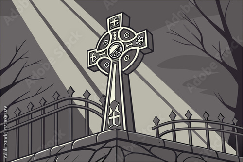 gothic cross, metal cross, ornate cross, religious symbol, medieval style, aged metal texture, dark and moody, dramatic lighting, mystical, spiritual