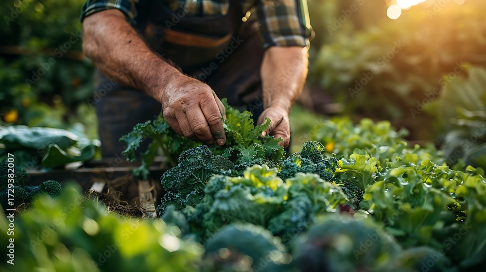 Fototapeta premium Farmer Harvesting Greens.