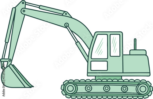 Illustration of a green excavator with a bucket and tracks