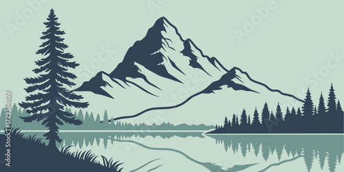 mountain landscape with trees and lake