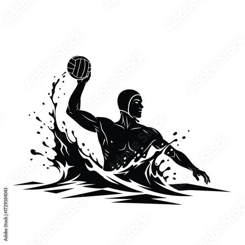 Water Polo Player Throwing Ball in Action Design