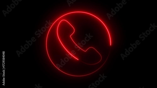 Glowing red neon Calling icon concept animation on a black background.