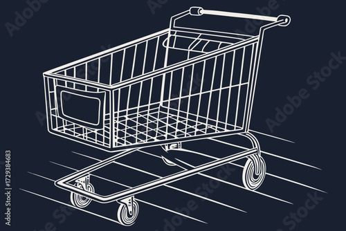  metal wire shopping cart, modern minimalist design, dark background, 3d render