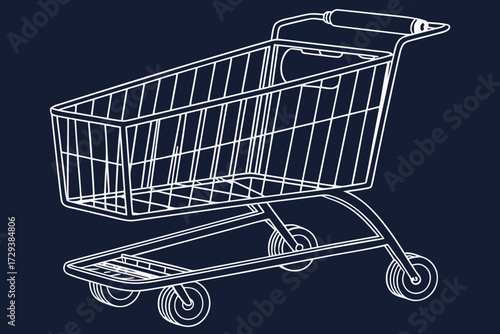  metal wire shopping cart, modern minimalist design, dark background, 3d render