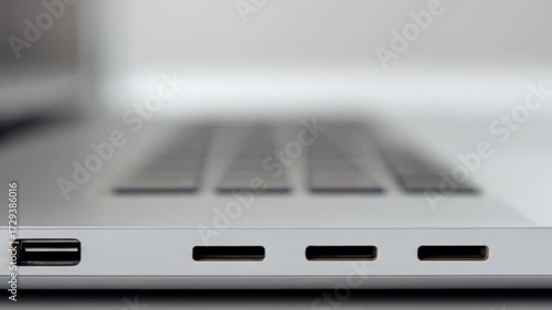 Wallpaper Mural Close-up view of a sleek laptop side with USB ports and charging slot, showcasing modern technology Torontodigital.ca