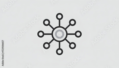 Central Hub and Spoke Network Line Icon with Outline on Light Gray
