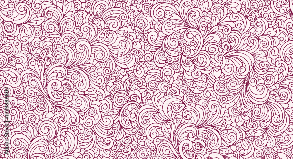 Fototapeta premium Intricate floral paisley pattern with swirling motifs on a white background.