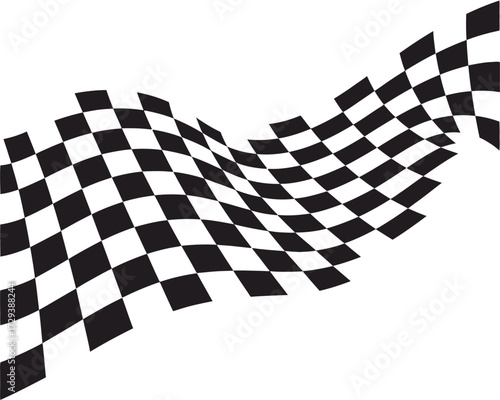 Curving black and white checkered flag motif illustrating rapid movement and successful achievement, a modern vector graphic design ideal for high-energy concepts and event promotion
