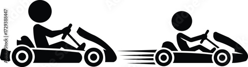 Two stick figure go kart racers depicted in silhouette motion speed graphics vector