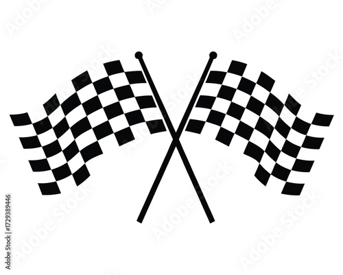 Symbolic graphic of two crossed black and white checkered flags, representing the finish line, victory, and the thrill of competition in sports and racing events