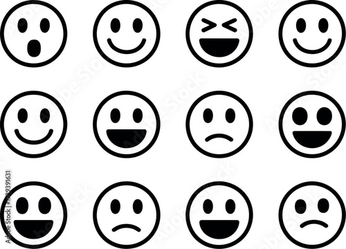 A grid of diverse expressive smiley faces conveying various emotions.
