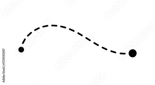 Conceptual graphic of a journey from a starting point to an endpoint, illustrated with a curved dashed line path