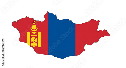Mongolia map outline with flag isolated on transparent background the map of mongolia is filled with the mongolian flag, representing the countrys geography and national identity, perfect for educatio