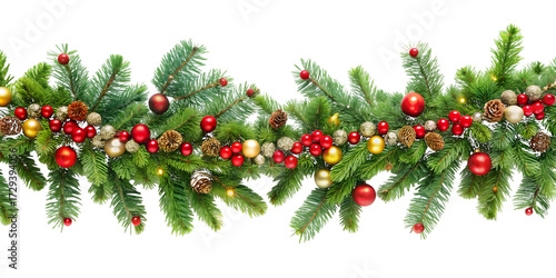 Seamless Christmas Garland with Ornaments and Lights image graphic isolated on a transparent background