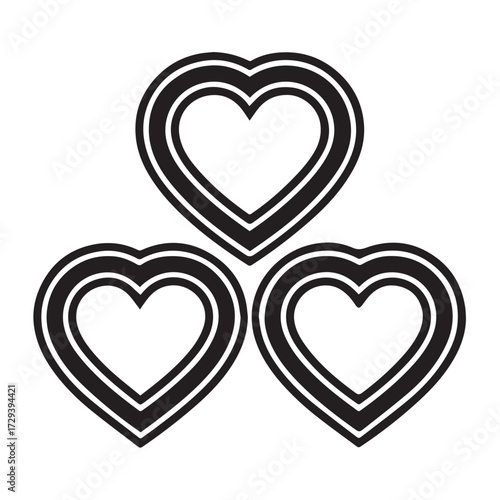 Three heart shapes nested within each other, isolated on white background, create a visually appealing symbol of love, affection, and connection, radiating warmth and positive emotions