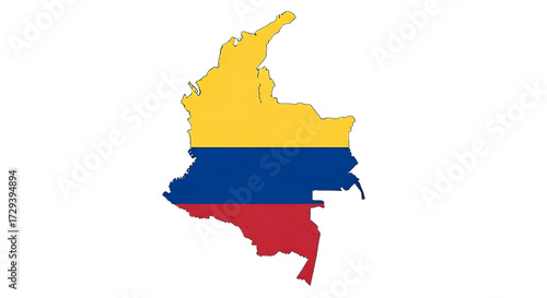 Map of colombia isolated on transparent background featuring the national flag, showcasing the countrys geography and patriotic symbol, ideal for educational materials and travelrelated content about 