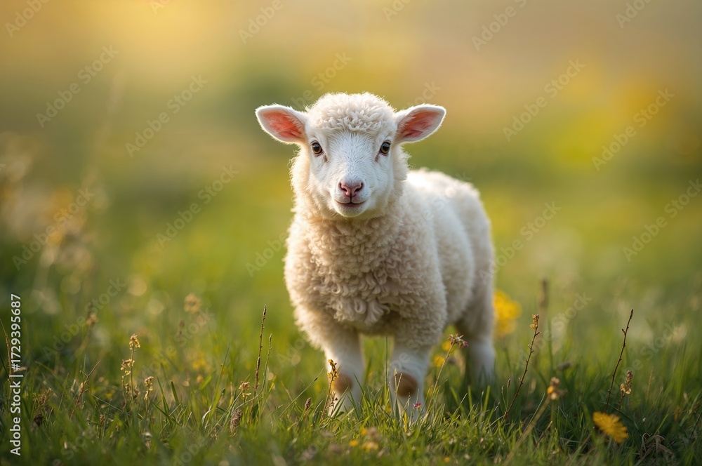 Fototapeta premium Adorable lambs on a countryside ranch