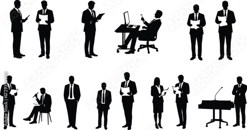 Business people silhouettes, office professionals, corporate meeting, leadership presentation, teamwork collaboration, executive discussion, workplace communication, strategy planning, management