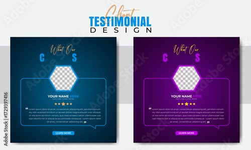 Modern clean customer feedback testimonial social media post web banner template. client testimonial comment or multiple colour design. Customer review banner set. Testimonial banner design.