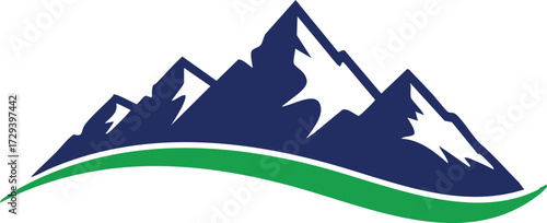 Vector art of blue mountain range with green wave