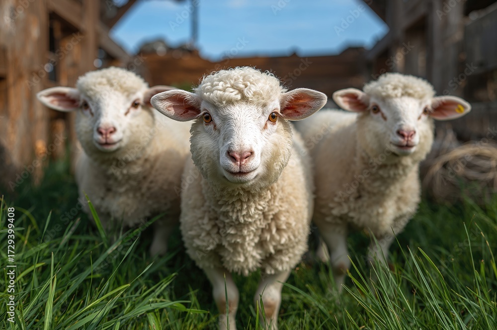 Fototapeta premium Adorable lambs inside a barn