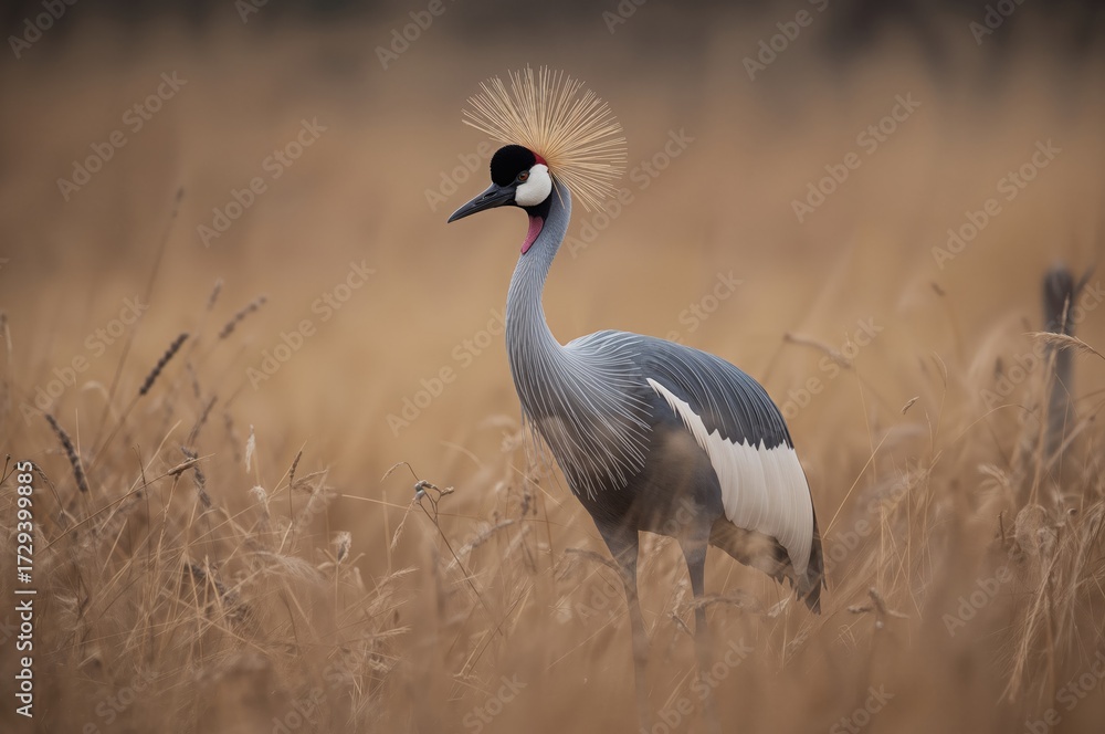 Obraz premium Royal Crane standing among dry grass