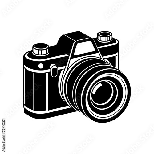 A black and white camera icon on transparent background silhouette