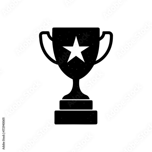 Black trophy with a white star on transparent background silhouette