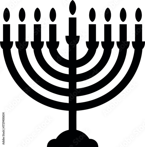 Illuminated menorah with nine candles burning brightly, symbolizing hope and tradition.